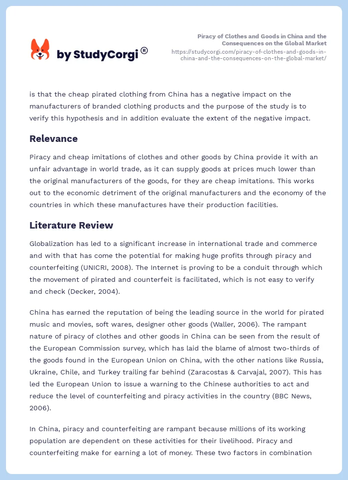 Piracy of Clothes and Goods in China and the Consequences on the Global Market. Page 2