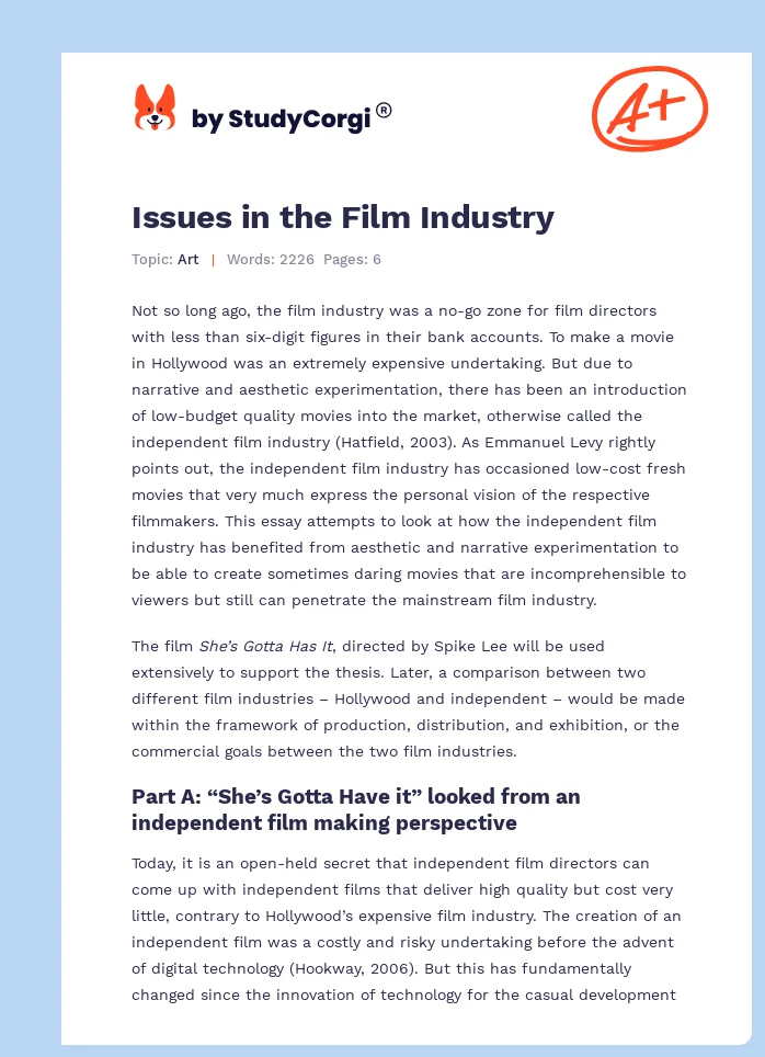 Issues in the Film Industry. Page 1