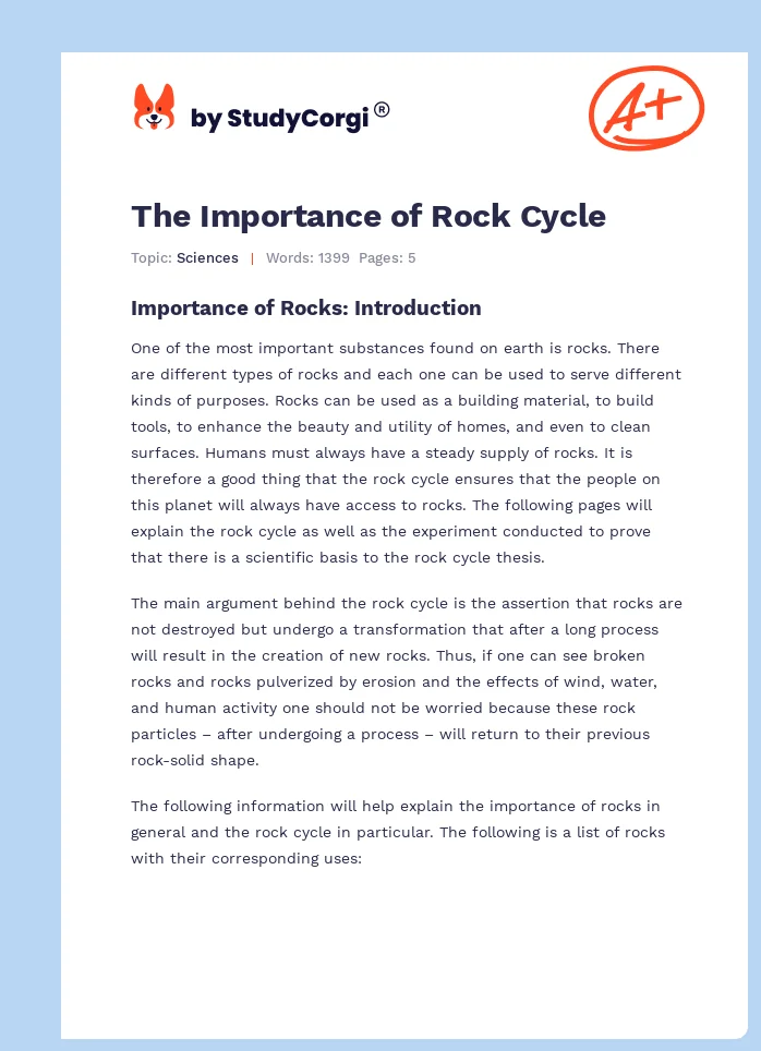 The Importance of Rock Cycle. Page 1