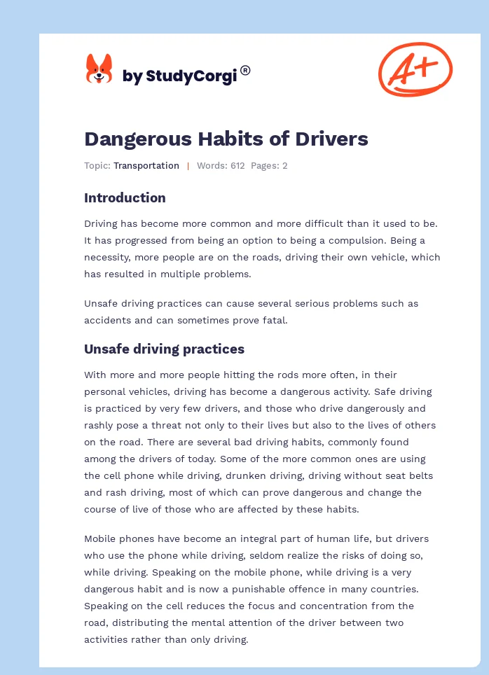 Dangerous Habits of Drivers. Page 1