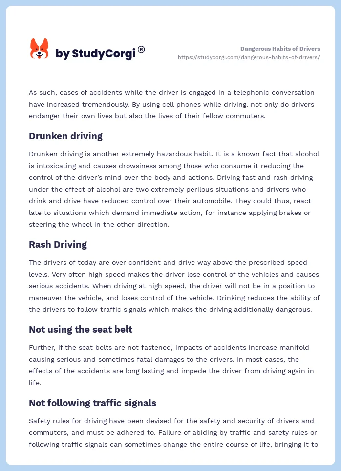 Dangerous Habits of Drivers. Page 2