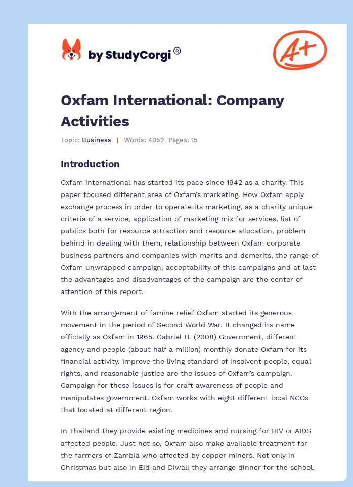 Oxfam International: Company Activities. Page 1