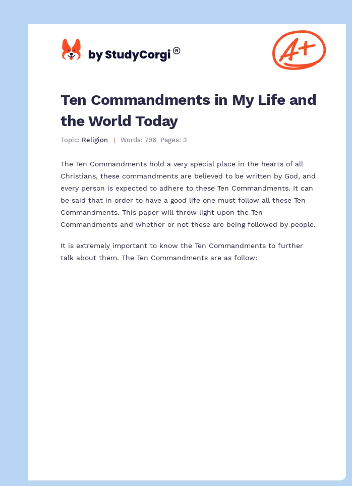 Ten Commandments in My Life and the World Today. Page 1