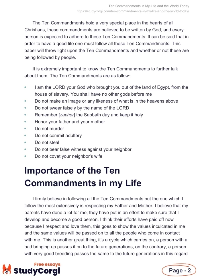 Ten Commandments in My Life and the World Today. Page 2