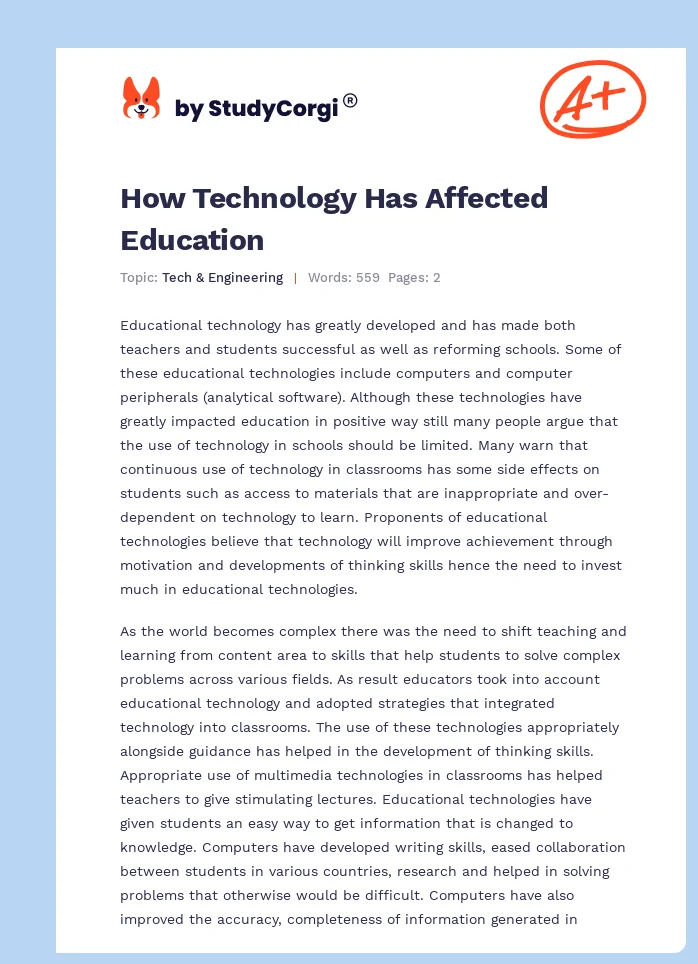 How Technology Has Affected Education. Page 1