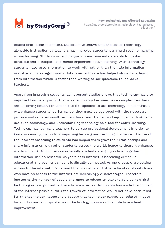 How Technology Has Affected Education. Page 2