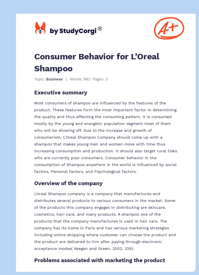Consumer Behavior for L’Oreal Shampoo. Page 1