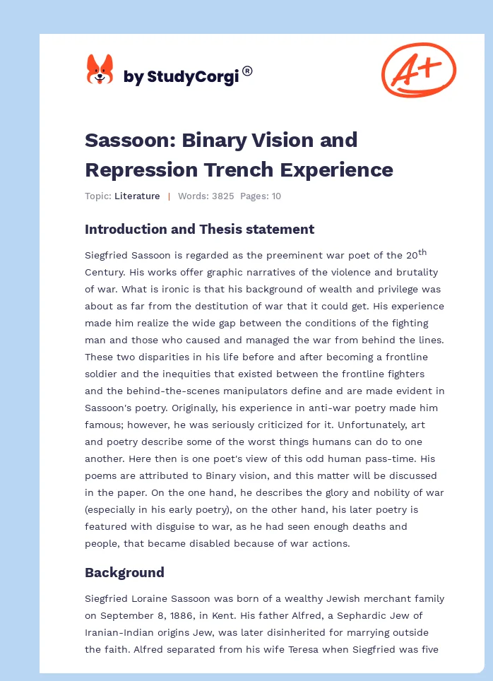 Sassoon: Binary Vision and Repression Trench Experience. Page 1