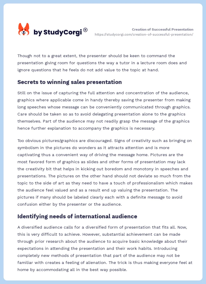 Creation of Successful Presentation. Page 2