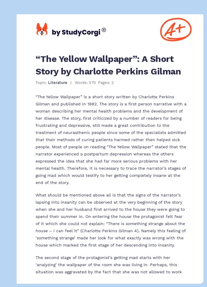 “The Yellow Wallpaper”: A Short Story by Charlotte Perkins Gilman. Page 1