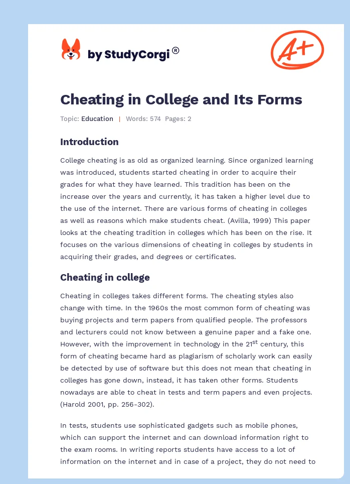 Cheating in College and Its Forms. Page 1