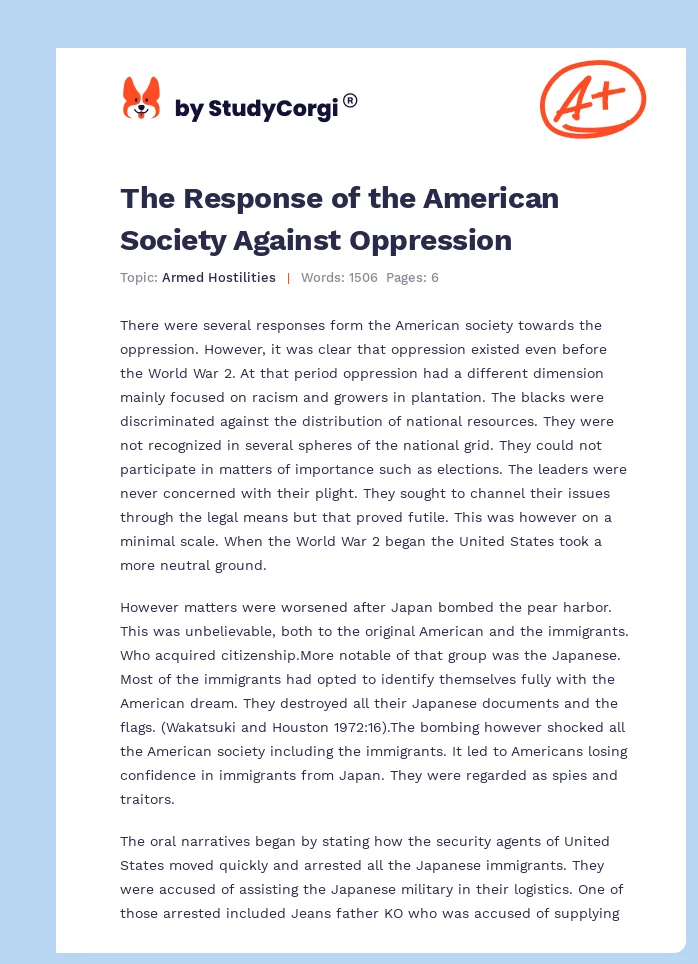 The Response of the American Society Against Oppression. Page 1
