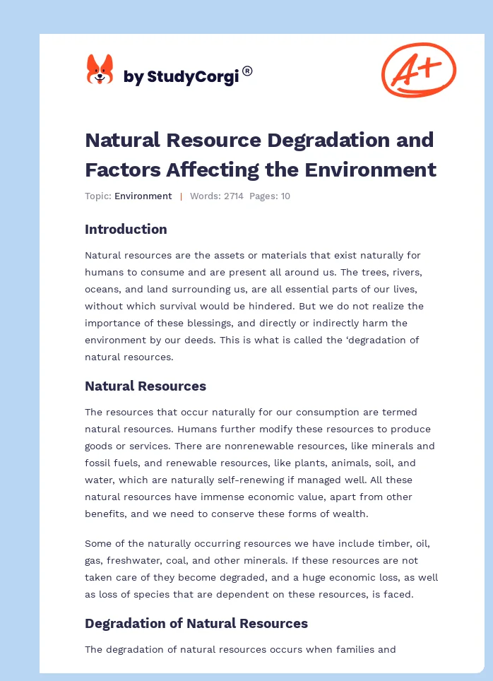 Natural Resource Degradation and Factors Affecting the Environment. Page 1