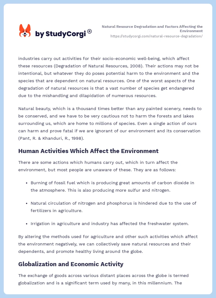 Natural Resource Degradation and Factors Affecting the Environment. Page 2