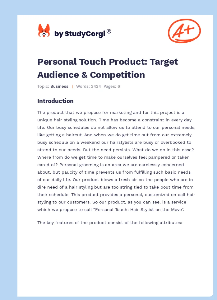 Personal Touch Product: Target Audience & Competition. Page 1