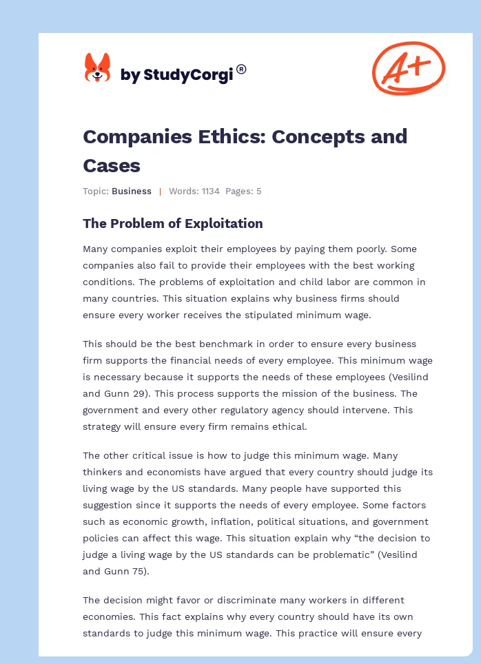 Companies Ethics: Concepts and Cases. Page 1