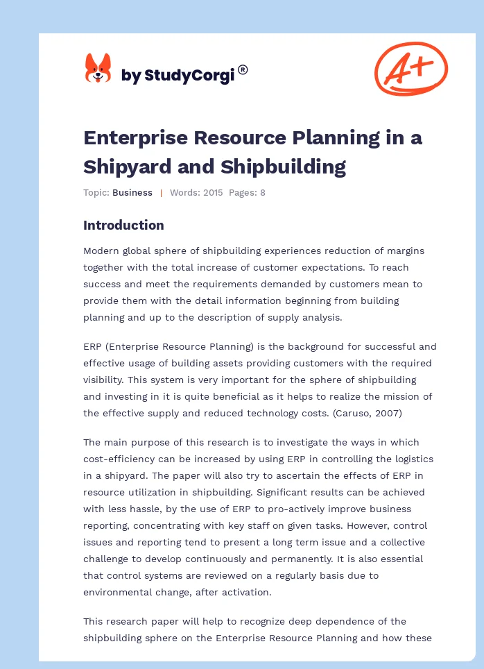 Enterprise Resource Planning in a Shipyard and Shipbuilding. Page 1
