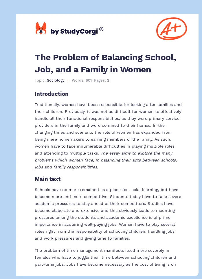 The Problem of Balancing School, Job, and a Family in Women. Page 1