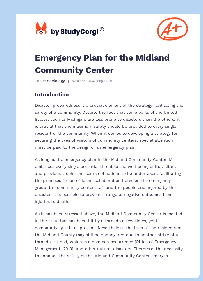 Emergency Plan for the Midland Community Center. Page 1