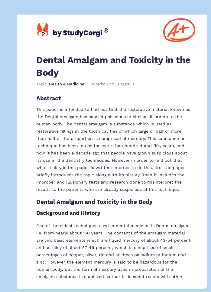 Dental Amalgam and Toxicity in the Body. Page 1