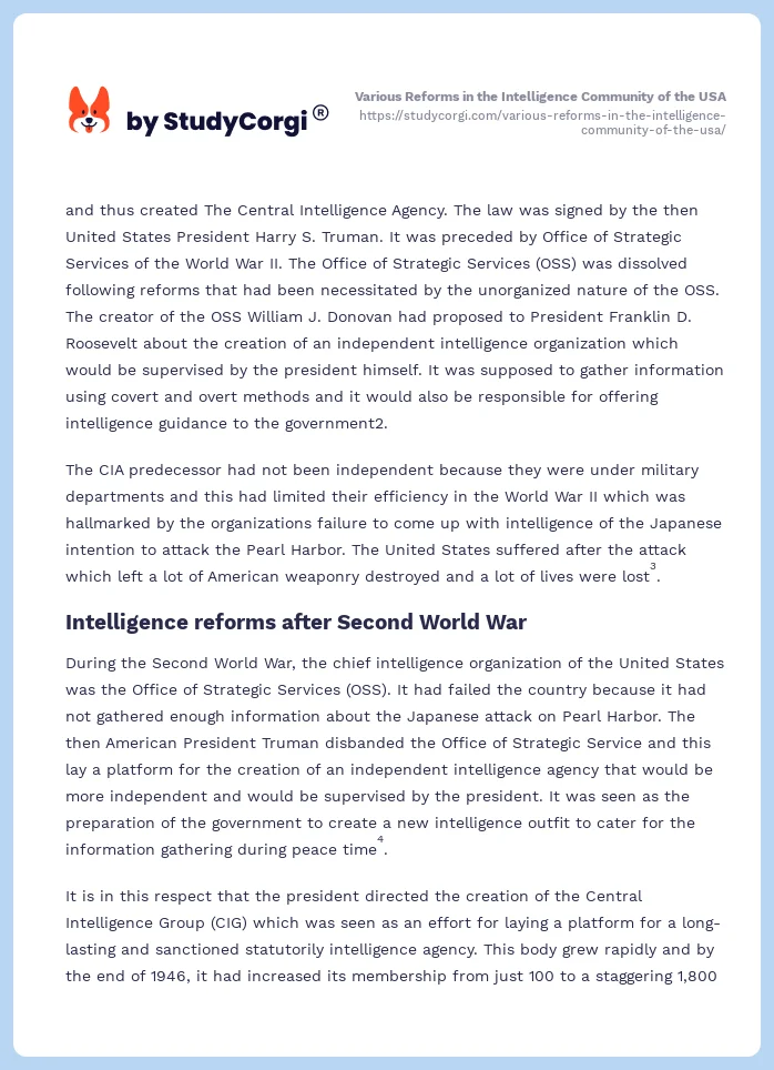 Various Reforms in the Intelligence Community of the USA. Page 2