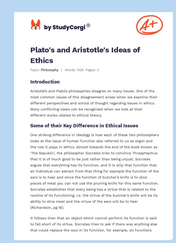 Plato's and Aristotle's Ideas of Ethics. Page 1