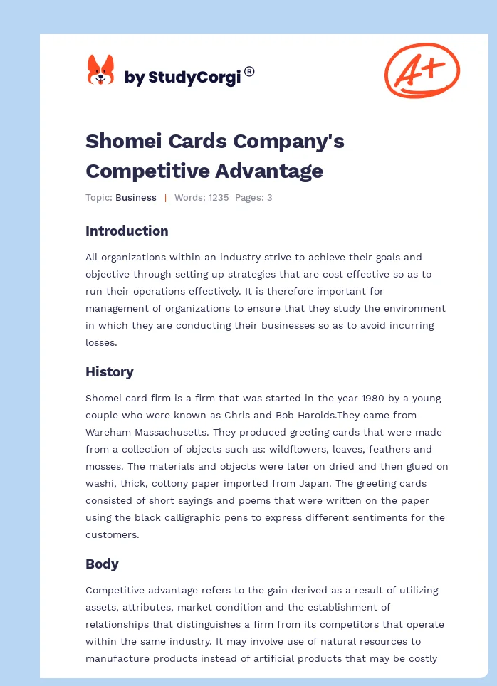 Shomei Cards Company's Competitive Advantage. Page 1