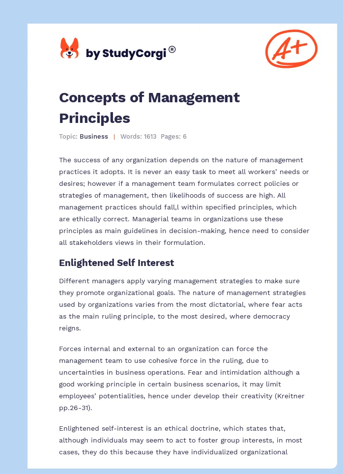 Concepts of Management Principles. Page 1