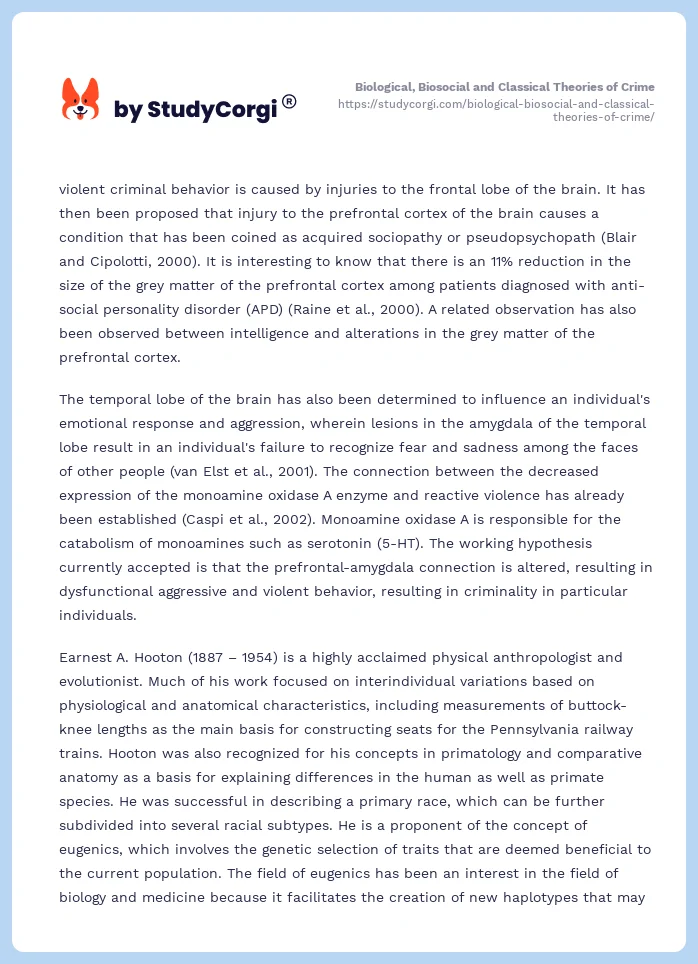 Biological, Biosocial and Classical Theories of Crime. Page 2