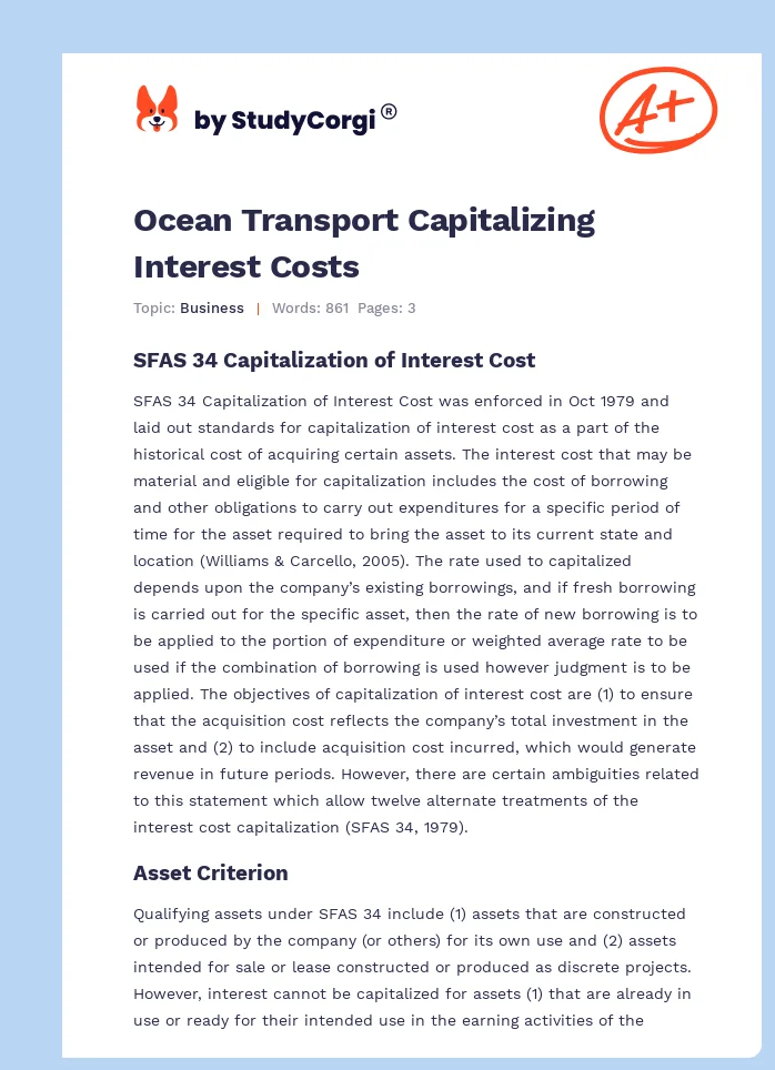 Ocean Transport Capitalizing Interest Costs. Page 1