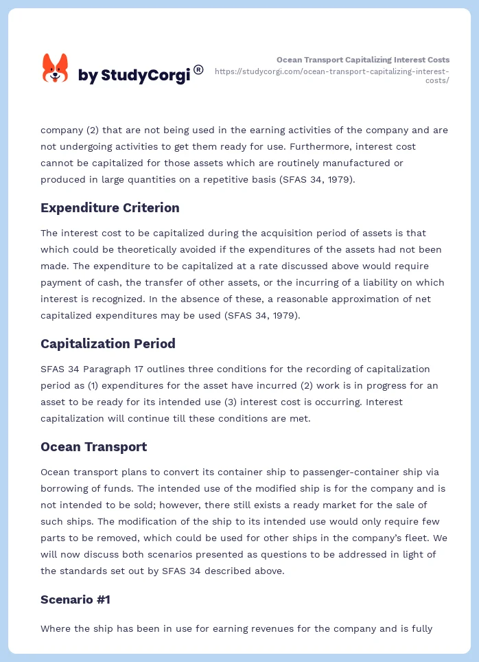 Ocean Transport Capitalizing Interest Costs. Page 2