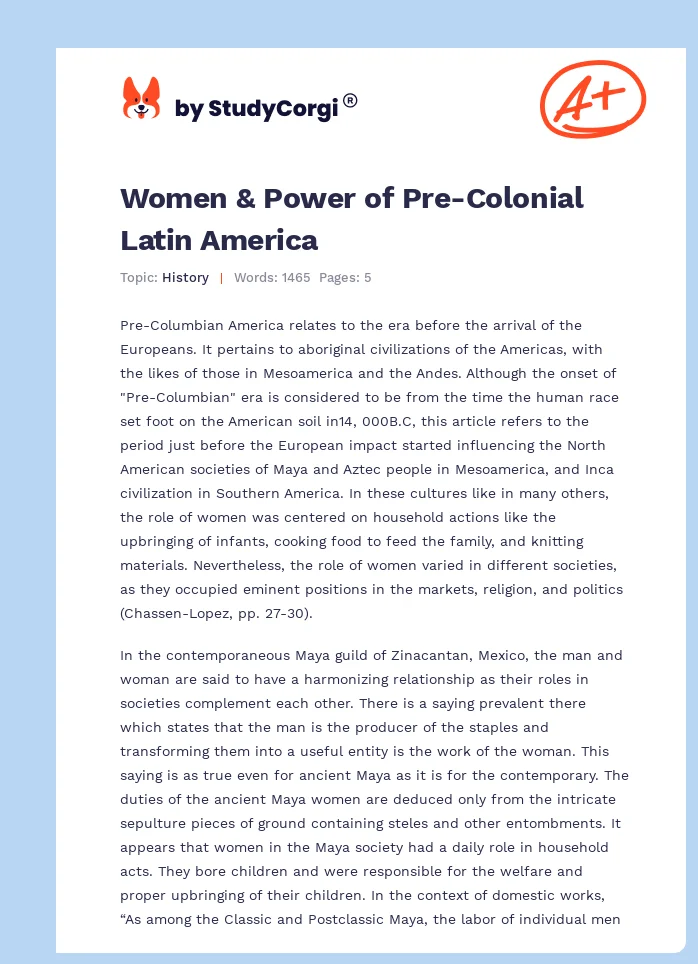 Women & Power of Pre-Colonial Latin America. Page 1