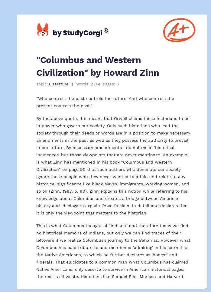 "Columbus and Western Civilization" by Howard Zinn. Page 1