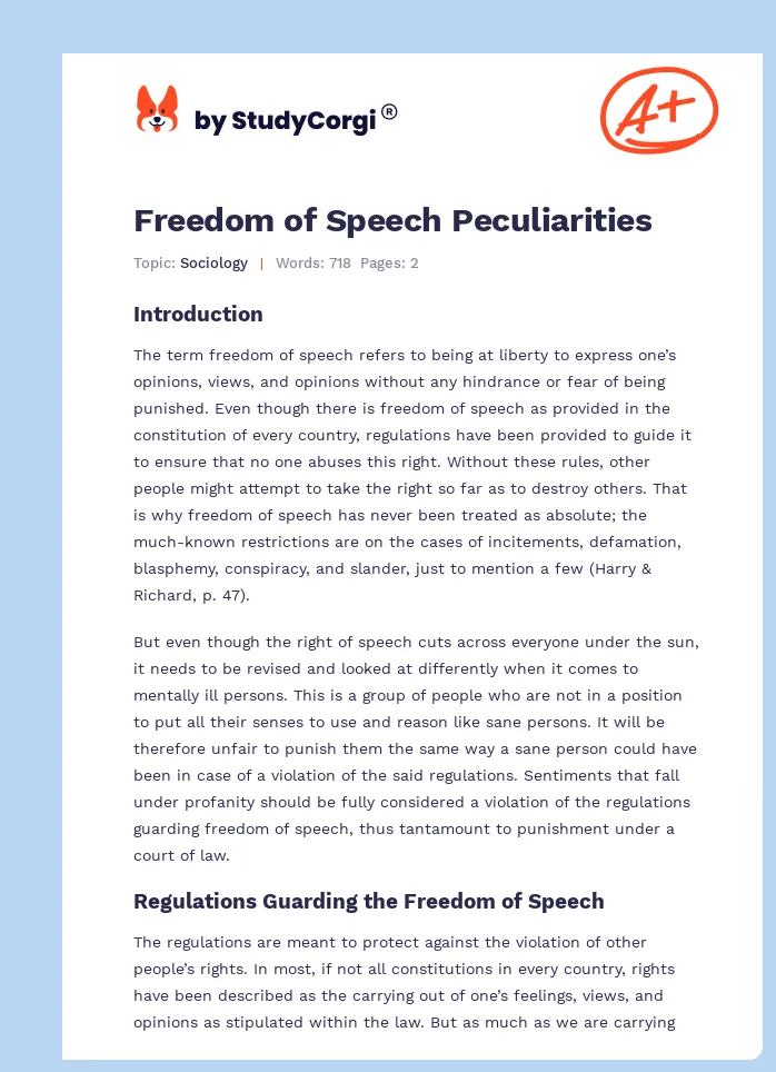 Freedom of Speech Peculiarities. Page 1