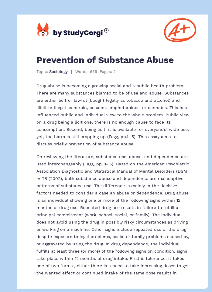 Prevention of Substance Abuse. Page 1