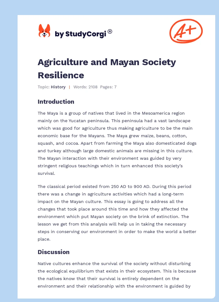 Agriculture and Mayan Society Resilience. Page 1
