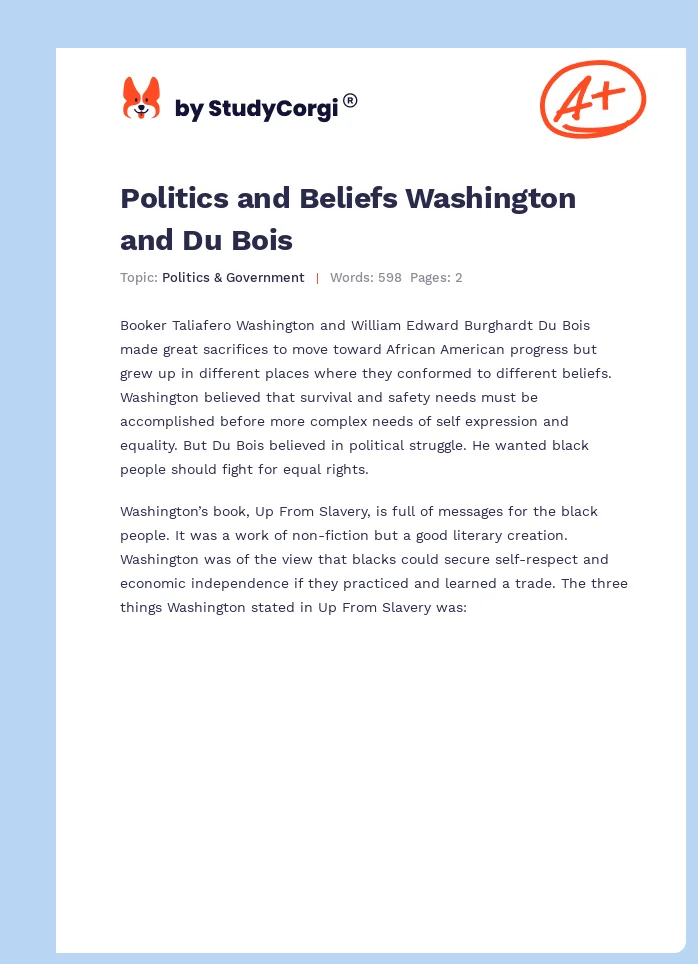 Politics and Beliefs Washington and Du Bois. Page 1