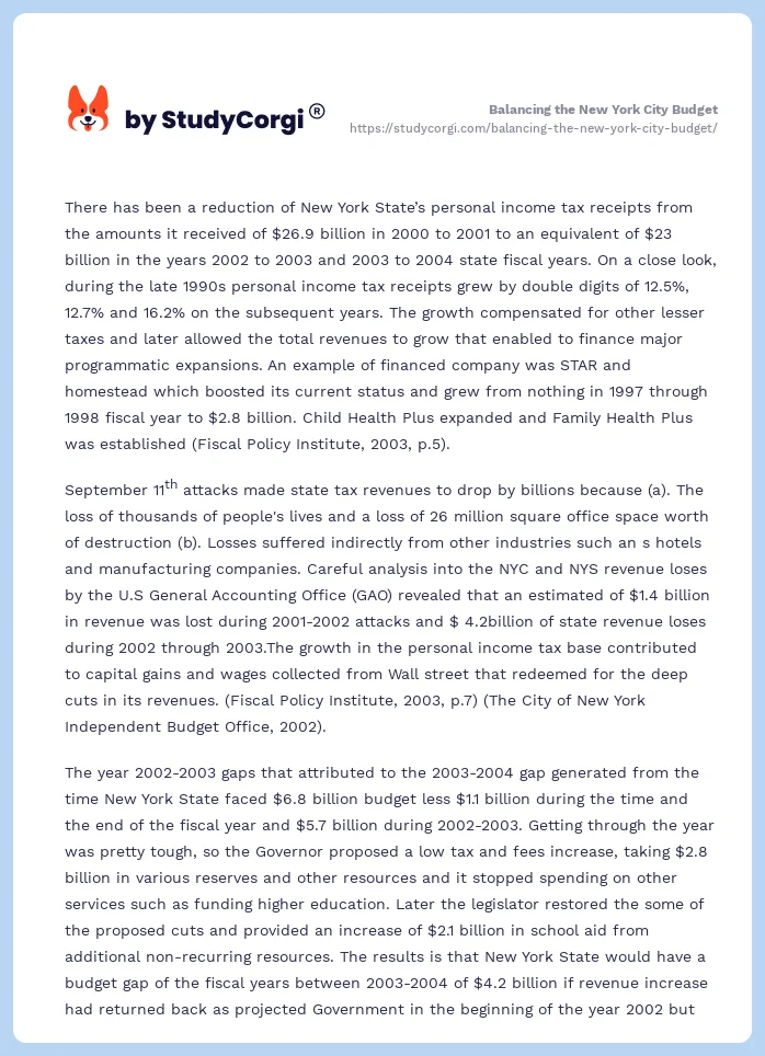 Balancing the New York City Budget. Page 2