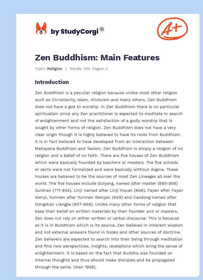 Zen Buddhism: Main Features. Page 1