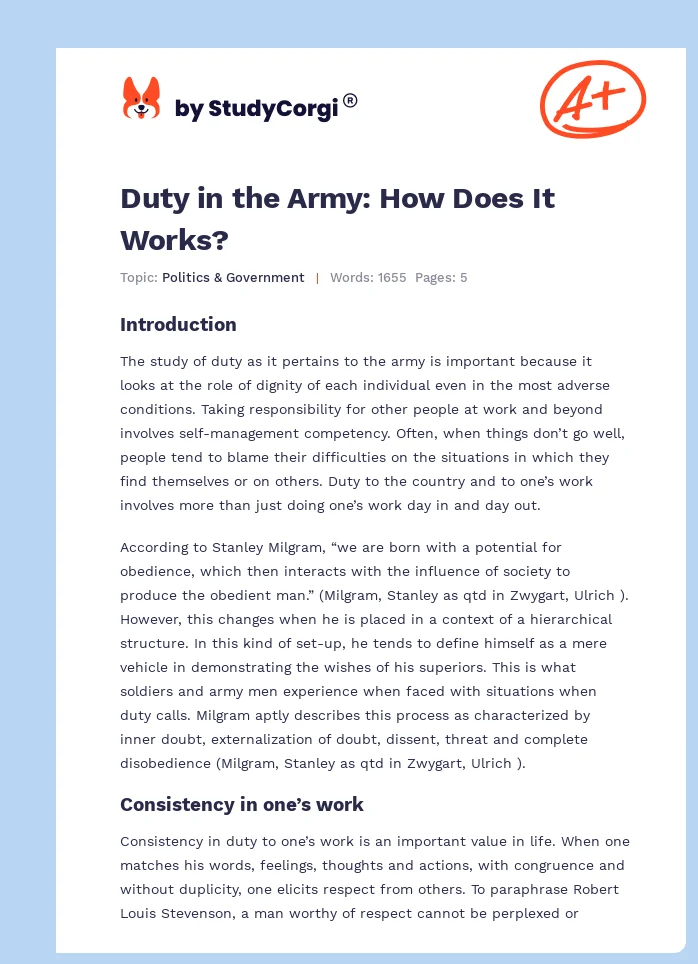 Duty in the Army: How Does It Works?. Page 1