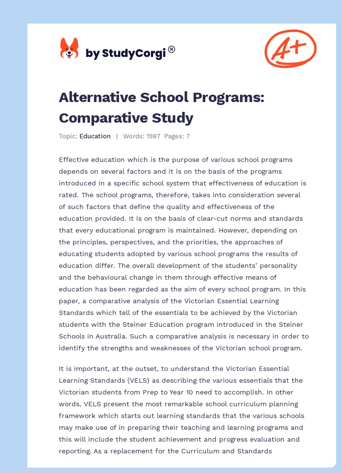 Alternative School Programs: Comparative Study. Page 1