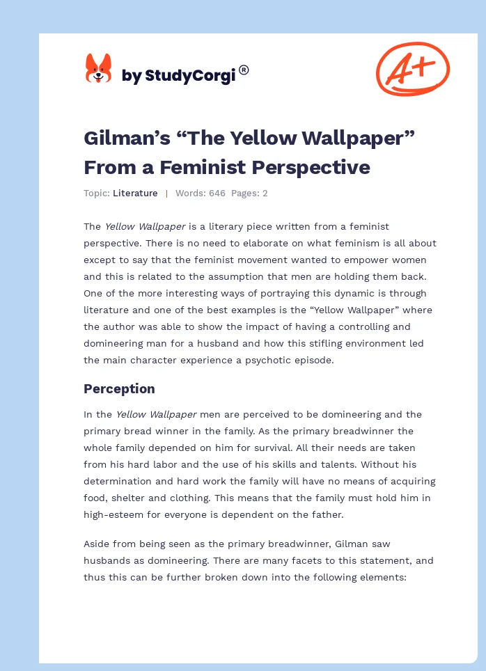Gilman’s “The Yellow Wallpaper” From a Feminist Perspective. Page 1