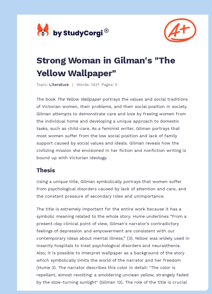 Strong Woman in Gilman's "The Yellow Wallpaper". Page 1