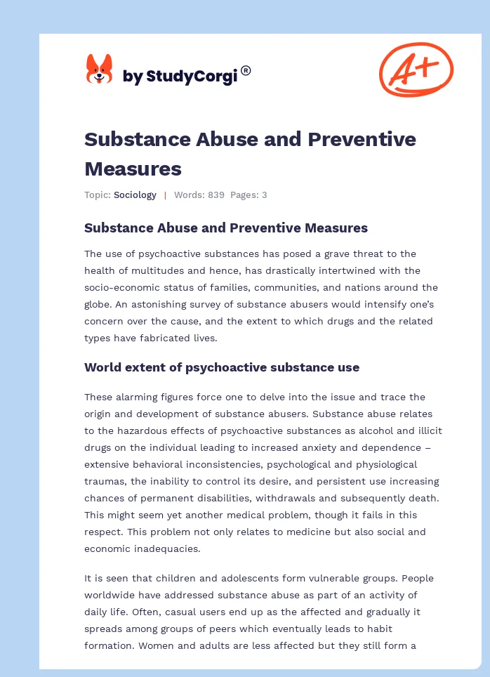 Substance Abuse and Preventive Measures. Page 1