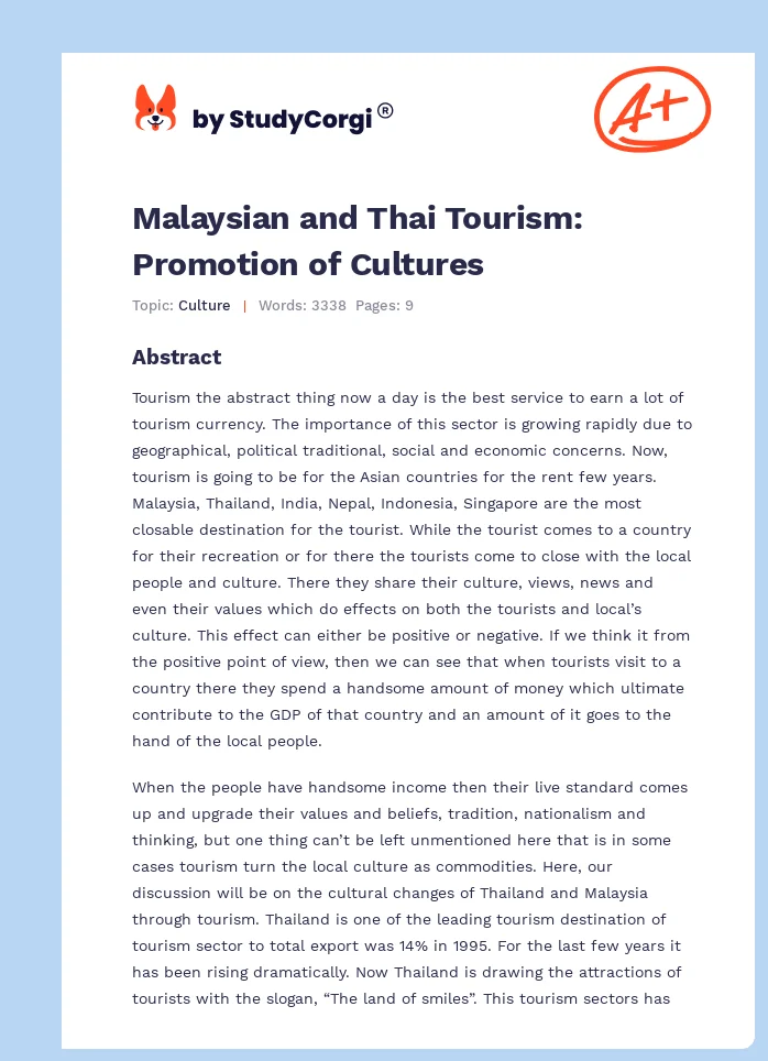 Malaysian and Thai Tourism: Promotion of Cultures. Page 1