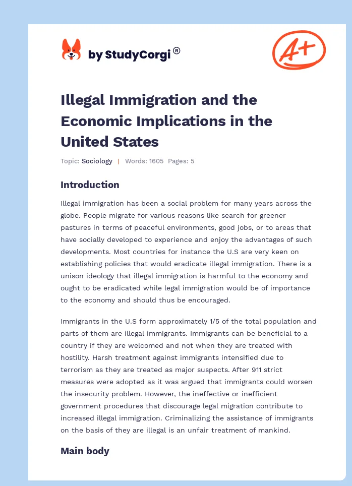 Illegal Immigration and the Economic Implications in the United States. Page 1