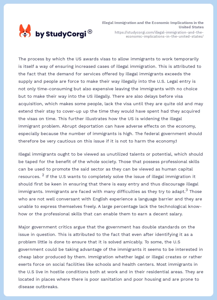 Illegal Immigration and the Economic Implications in the United States. Page 2