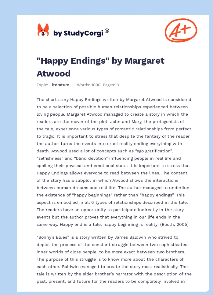 "Happy Endings" by Margaret Atwood. Page 1