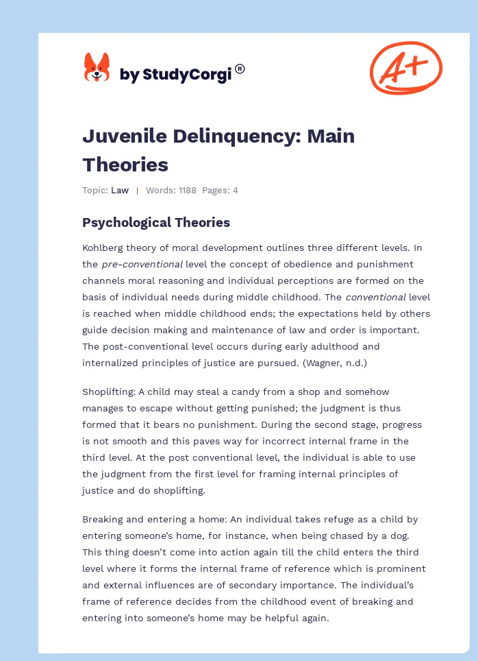 Juvenile Delinquency: Main Theories. Page 1