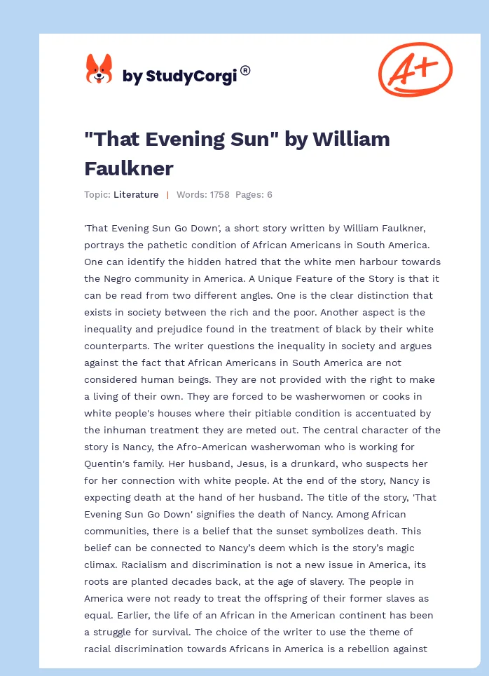 "That Evening Sun" by William Faulkner. Page 1